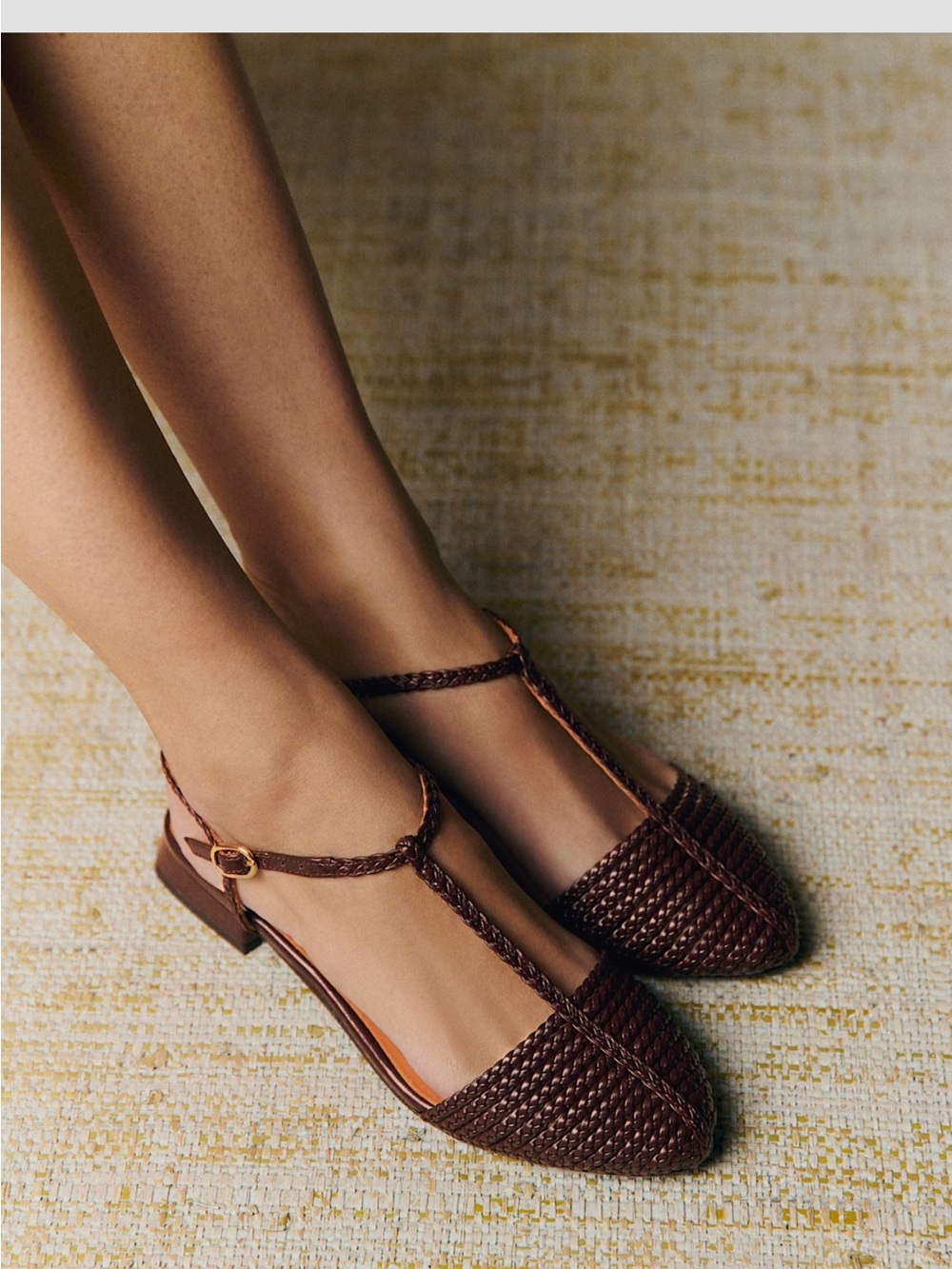 New Sézane Aurore Braided Pointed-Toe Slingback Flats sandals in Brown 38